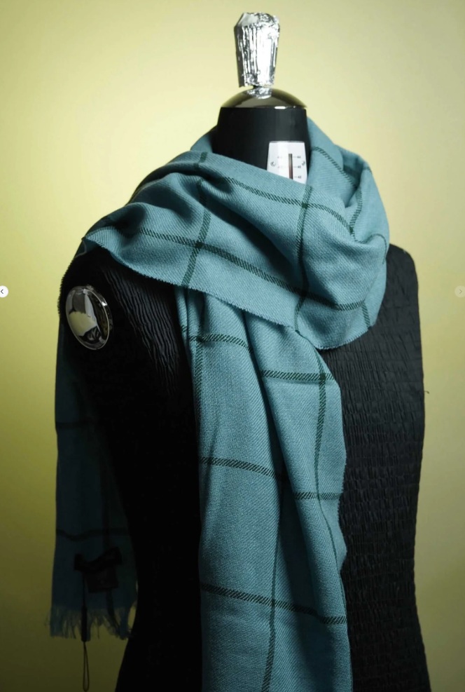 Joshua Ellis Lightweight Cashmere Scarves in Eau De Nil Windowpane